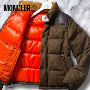 限定希少!!!極美品!!! MONCLER COMME des GARCONS MAN ミックスツイード レザー ウール ダウンジャケット モンクレール コムデギャルソン