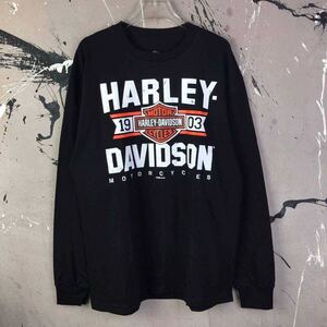 ブラック 黒 ロンT HARLEY DAVIDSON 長袖Tシャツ ハーレーダビッドソン ハーレーダヴィッドソン 袖プリ 送料無料 XL