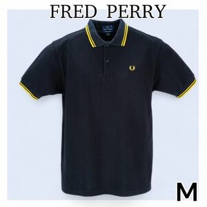 美品 フレッドペリー　ポロシャツ　半袖　イエロー　ブラック　刺繍　ワンポイント　FRED PERRY　トップス　メンズ