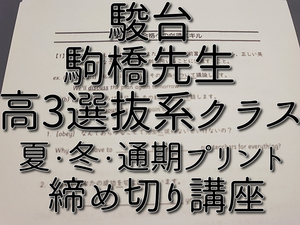 駿台　駒橋先生　高3選別系英語　難関大対策　夏・冬・通期プリントセット　上位クラス　駿台　河合塾　東進　SEG　Z会　鉄緑会