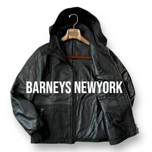 美品 極上品 Lぐらい S表記『バーニーズニューヨーク BARNEYS NEWYORK』ラムレザー パーカー ジャケット ブルゾン ブラック 黒 AHR4T00036