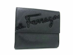 1円 Salvatore Ferragamo フェラガモ レザー 二つ折り 財布 ウォレット 札入れ 小銭入れ レディース ブラック系 BI6262