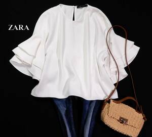 深田恭子さん着用色違い ザラ ZARA WOMAN 大人可愛い☆ フレア ラッフルスリーブ デザイン プルオーバー ブラウス S