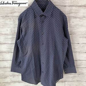 【ガンチーニ柄】フェラガモ 長袖シャツ Mサイズ　FERRAGAMO long sleeve shirt イタリア製 総柄