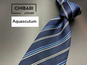 【超美品】Aquascutum　アクアスキュータム　ロゴ＆レジメンタル柄　ネクタイ　3本以上送料無料　ネイビー　0505022