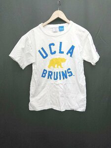 ◇ Champion × UCLA プリント ベアー ロゴ刺繍 半袖 Tシャツ カットソー ホワイト ブルー イエロー レディース P