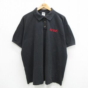 XL/古着 半袖 ポロ シャツ メンズ 00s NASA 鹿の子 大きいサイズ コットン 黒 ブラック 24aug06 中古 トップス