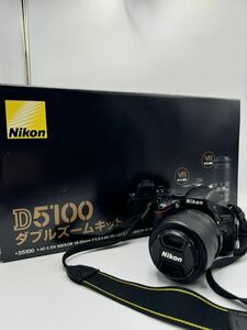 ★1円 Nikon ニコン D5100 ダブルズームキット 箱付 NIKON 一眼レフ 黒ボディ ストラップ付 付属品あり デジタルカメラ 一眼 レンズ付 ★