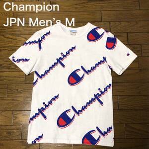 【送料無料】Champion 半袖Tシャツ 白総柄プリント　JPNメンズMサイズ　チャンピオン