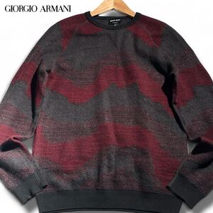 美品/XL ●GIORGIO ARMANI ジョルジオアルマーニ メンズ 黒タグ 長袖 ニット セーター トレーナー モヘア混 ボルドー マルチカラー 50