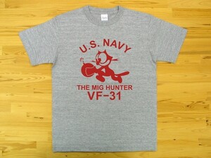 U.S. NAVY VF-31 杢グレー 5.6oz 半袖Tシャツ 赤 L ミリタリー トムキャット VFA-31 USN