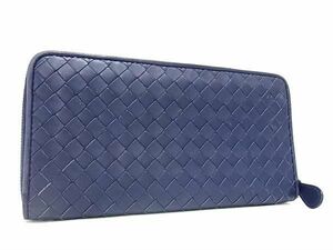 1円 ■美品■ BOTTEGA VENETA ボッテガヴェネタ イントレチャート レザー ラウンドファスナー 長財布 ウォレット ネイビー系 FD1122