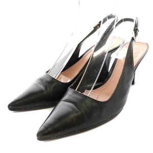 プラダ PRADA ビブラム パンプス サンダル レザー ストラップ ポインテッドトゥ ハイヒール 35 22.0cm 黒 ブラック /NW6 レディース