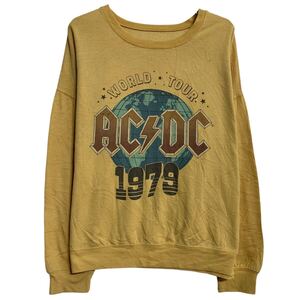 AC/DC ロゴスウェット トレーナー M 程 イエロー エーシーディーシー プルオーバー バンド 薄手 古着卸 アメリカ仕入 a612-5692