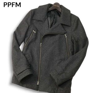 Y2K 00s★ PPFM ペイトンプレイス 秋冬 メルトン ウール★ 八の字ジップ ライダース Pコート Sz.M　メンズ グレー　I4T03737_B#N