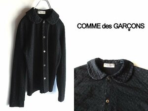 希少 robe de chambre COMME des GARCONS ローブドシャンブルコムデギャルソン 2001AW エンボス パイル 総柄 ウール 丸襟シャツ F ブラック