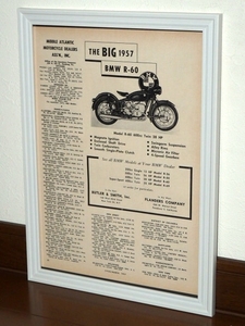 1957年 USA 50s vintage 洋書雑誌広告 額装品 BMW R60 (A4size) / 検索用 FLANDERS フランダース 店舗 ガレージ ディスプレイ 看板 サイン