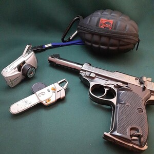 Motif.キーケース　珍品ガスライター3種類　WALTHER P38　チェーンソー　OLYMPUSカメラ　まとめて