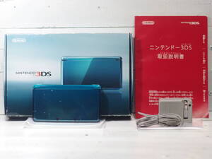 M11606 NINTENDO 3DS アクアブルー 箱/説明書/充電器付 内蔵ゲーム12本 ソフト読み込み&プレイOK!! SDカード2GB付属 ぺんなし60サイズ 0611