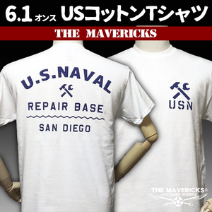 Tシャツ L 半袖 ミリタリー アメカジ 米海軍 REPAIR BASE モデル MAVERICKS ブランド ホワイト 白