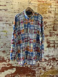 90s Ralph Lauren PATCHWORK MADRAS B.D.SHIRT ラルフローレン パッチワーク マドラスチェック ボタンダウンシャツ 80s アメトラ 送料無料