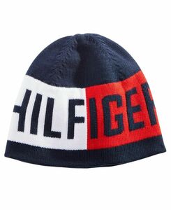 ラスト1 USA正規品 トミーヒルフィガー TOMMY HILFIGER 短め ビーニー 綿 コットン100％ トリコロール 2枚仕立て ニットキャップ ニット帽