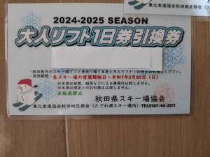 秋田県共通リフト１日券引換券　田沢湖 阿仁スキー場　ジュネス栗駒　複数枚可