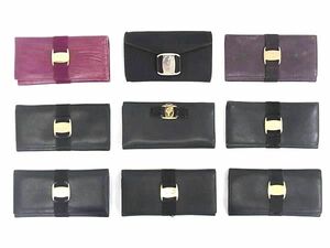 1円 Salvatore Ferragamo フェラガモ ヴァラリボン レザー 等 キャンバス 二つ折り 長財布 ウォレット 9点セット まとめ売り DA8733