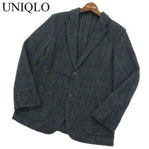 UNIQLO ユニクロ 秋冬 ウール ツイード ヘリンボーン★ テーラード ジャケット Sz.S　メンズ グレー　A2T12292_A#N