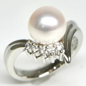 POLA jewelry(ポーラ)◆Pt900 アコヤ本真珠/天然ダイヤモンドリング◆J 約7.5g 約11号 パール pearl diamond ring指輪 EC9/ED1