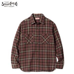 SUGAR CANE SC29362 138)BROWN / SIZE M “TWILL CHECK WORK SHIRT”