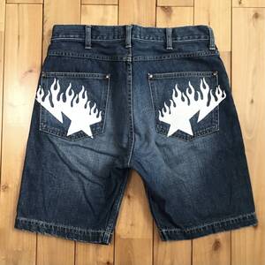 Fire BAPESTA デニム ハーフパンツ Sサイズ a bathing ape BAPE sta denim shorts ショーツ エイプ ベイプ flame star スター NIGO n8