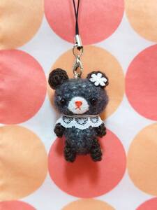 PetitBear ハンドメイド あみぐるみ *ラメ入りくまちゃんストラップ(黒)*くま