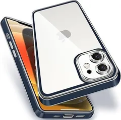 【在庫処分】iPhone 12 クリア ケース 耐衝撃 米軍MIL規格 アイフォン12 スマホケース PC背面 TPU カバー バンパー 保護ケース クリアバック 傷つけ防止 ワイヤレス充電対応 6.1インチ用（ブルー）