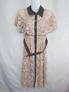 ◇ tocco closet 花柄レース ウエストベルト付き 半袖 ロング丈 ワンピース サイズM ピンクベージュ ブラック レディース E