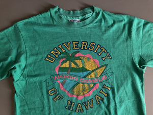 90s ビンテージ ヘインズ Hanes USA製 hawaii university カレッジ Tシャツ ハワイ 大学 緑 アメリカ製