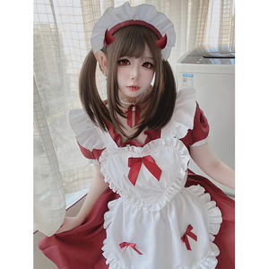 メイド服 セット コスプレ エプロン ゴスロリ ハロウィン 小悪魔 セクシー ミニ レディース 赤 黒 ロリータ 仮装 ワンピース メイド 半袖