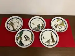 高橋誠造作　色絵野鳥図組皿5枚