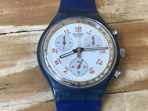 m ネコポスF スウォッチ ⑥ 腕時計 Swatch Swiss AG1991 クロノグラフ ブルー 青 スイス製 ジャンク 不動作品 ※キズや汚れなどの難あり