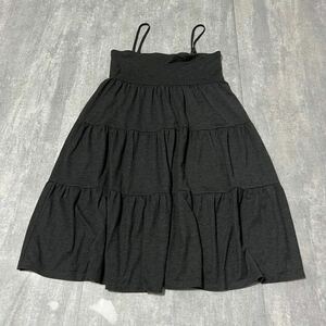 【100円スタート】ティアードワンピース ユニクロ UNIQLO レーヨン チャコールグレー M 