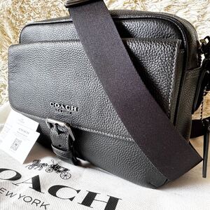 【極美品/大人気】COACH コーチ ショルダーバッグ ハドソン 斜め掛け レザー 本革 ブラック 黒 メンズ クロスボディ メタルロゴ ビジネス