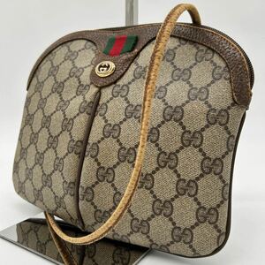 【極稀少】GUCCI グッチ 904 02 047 オールドグッチ ショルダーバッグ ポシェット シェリーライン GG柄 PVCレザー ブラウン系 ヴィンテージ