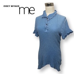 ☆me ISSEY MIYAKE ミー イッセイミヤケ☆ デザイン トップス 半袖 水色 ブルー ハーフボタン 襟付き 管:D:10