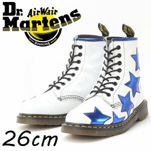 ◆Dr.Martens ドクターマーチン STELLA レザー 星 スター 8ホール レースアップ ブーツ 白 ホワイト×メタリックブルー UK7