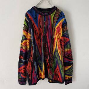 ビンテージ　coogi クージー 3D ニット 　総柄　コットン デザイン　セーター プルオーバ―　オーストラリア製　221125