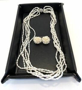 淡水本真珠/パールネックレス　５６cm　イヤリングセット（B614）