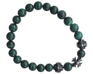 CHROME HEARTS 8MM MALACHITE & 3 SILVER BEADS BRACELET クロムハーツ マラカイトビーズ ブレスレット　8MM