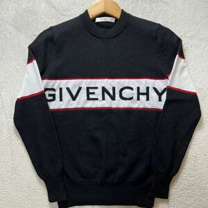 【極美品・現行】 GIVENCHY ジバンシー ジバンシィ クルーネック ニット セーター ジャガードロゴ ビッグロゴ ブラック レディース