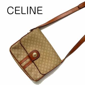 【送料無料】celine セリーヌ　マカダム柄　ショルダーバッグ ポシェット　ミニバッグ　斜め掛け　ベージュ　レディース　カバン