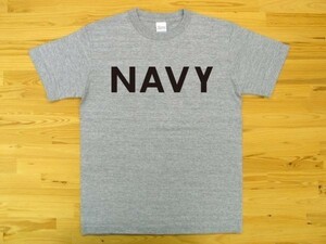 NAVY 杢グレー 5.6oz 半袖Tシャツ 黒 L ミリタリー ロゴ ネイビー 海軍